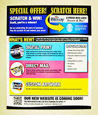Riteways variable data printing flyer with clear dry ink on the Xerox CP1000. Riteway Business Forms new digital printing.